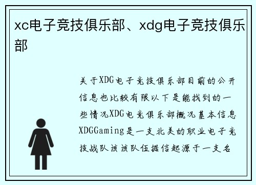 xc电子竞技俱乐部、xdg电子竞技俱乐部